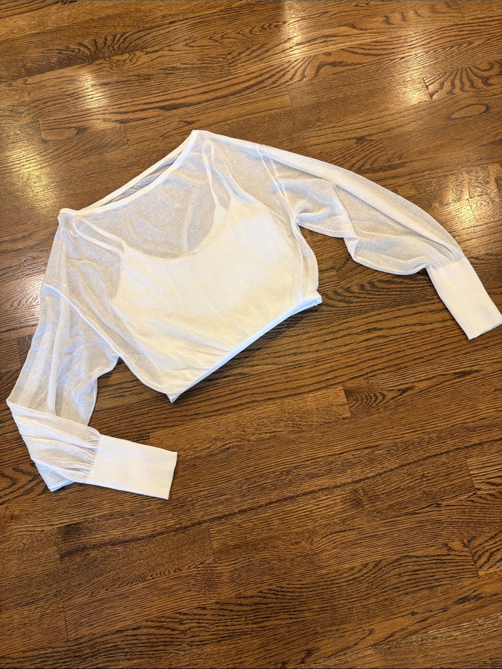 Express Sheer White Long-Sleeve Cropped Top, built in cami, s